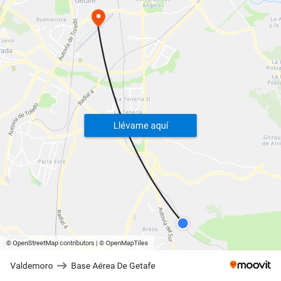 Valdemoro to Base Aérea De Getafe map