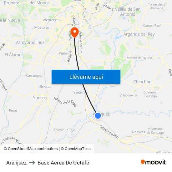 Aranjuez to Base Aérea De Getafe map