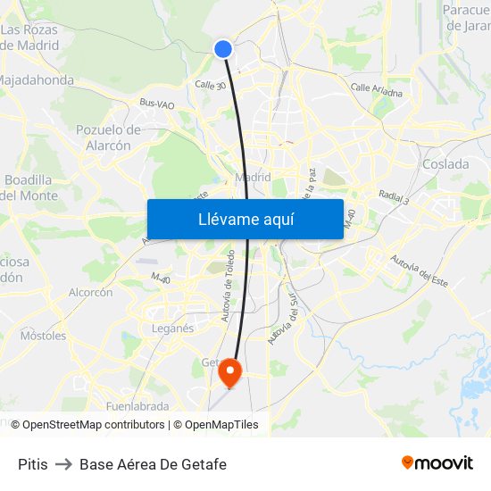 Pitis to Base Aérea De Getafe map