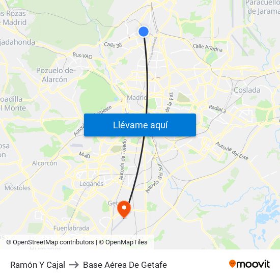 Ramón Y Cajal to Base Aérea De Getafe map