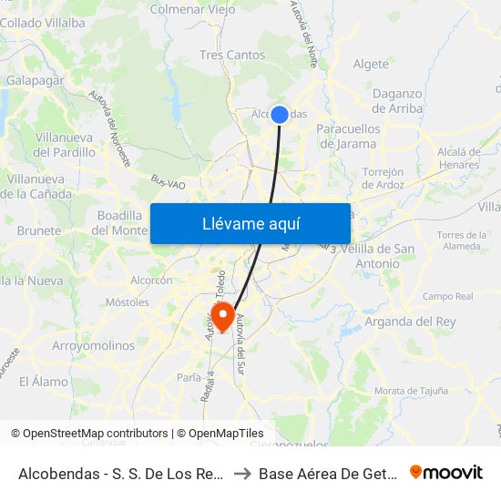 Alcobendas - S. S. De Los Reyes to Base Aérea De Getafe map