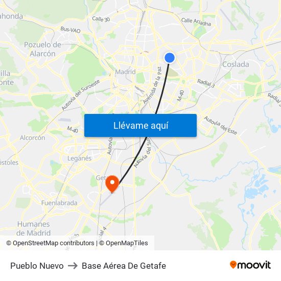 Pueblo Nuevo to Base Aérea De Getafe map