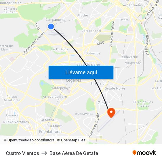 Cuatro Vientos to Base Aérea De Getafe map