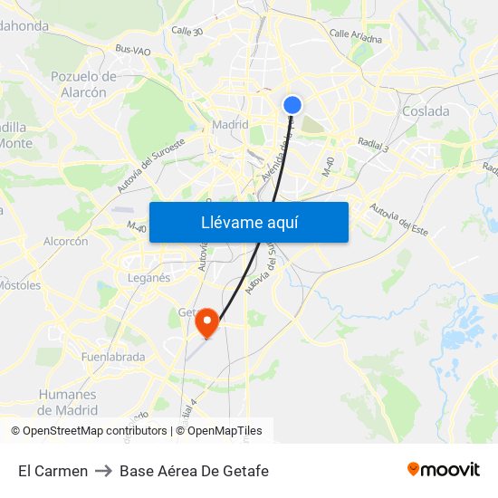 El Carmen to Base Aérea De Getafe map