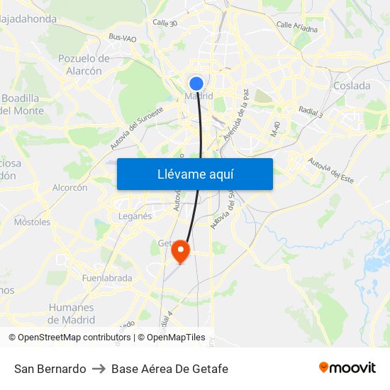 San Bernardo to Base Aérea De Getafe map