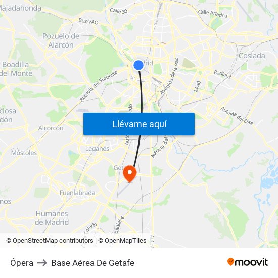 Ópera to Base Aérea De Getafe map