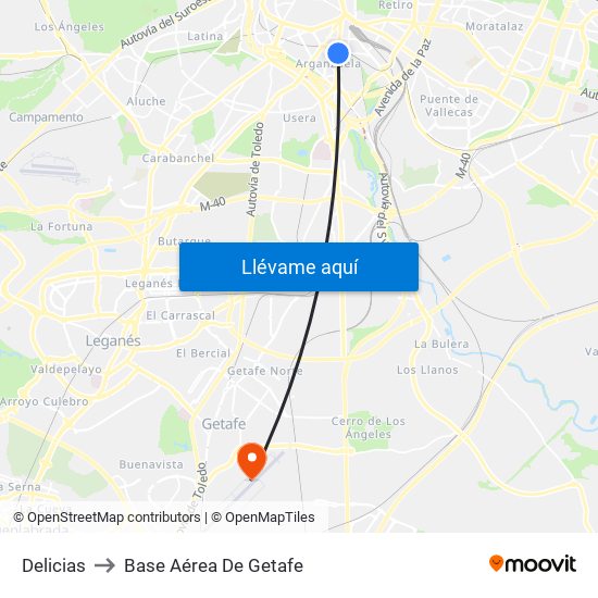 Delicias to Base Aérea De Getafe map
