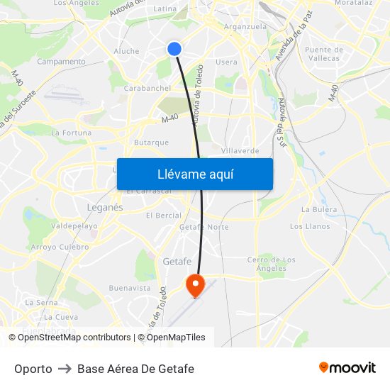 Oporto to Base Aérea De Getafe map
