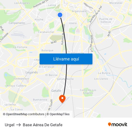 Urgel to Base Aérea De Getafe map