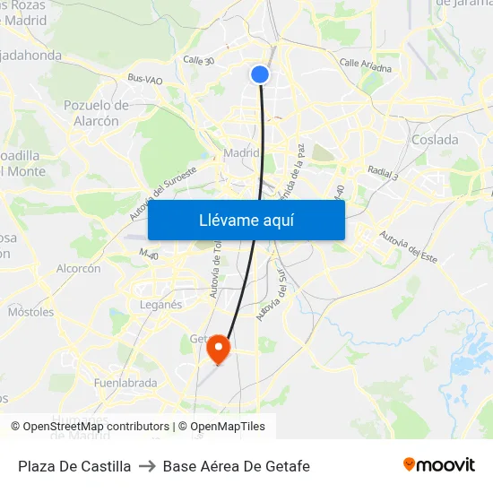 Plaza De Castilla to Base Aérea De Getafe map