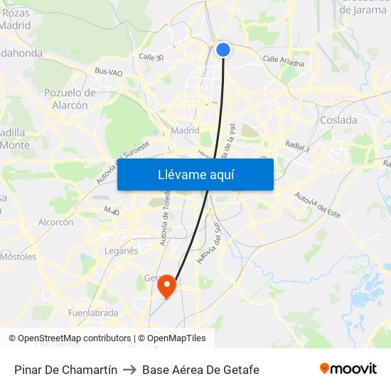 Pinar De Chamartín to Base Aérea De Getafe map