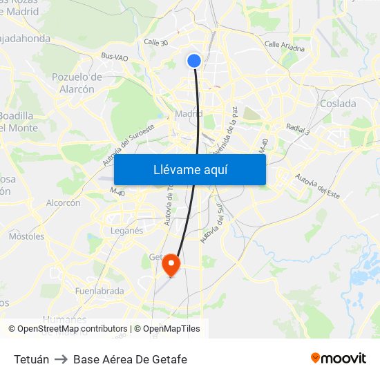 Tetuán to Base Aérea De Getafe map