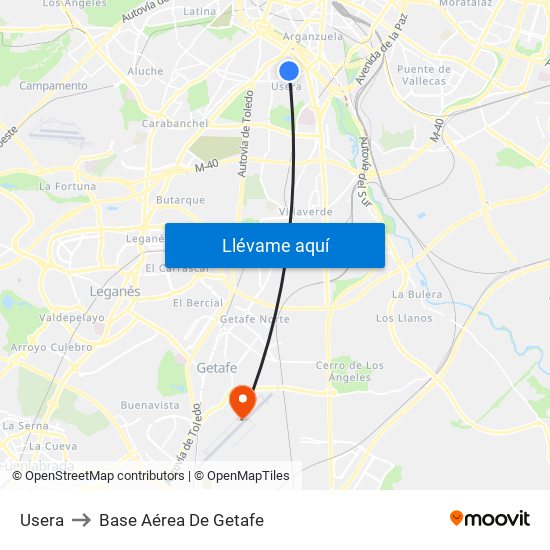 Usera to Base Aérea De Getafe map