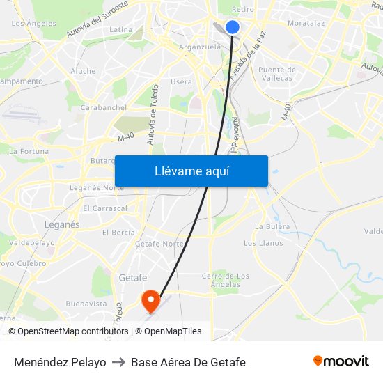 Menéndez Pelayo to Base Aérea De Getafe map