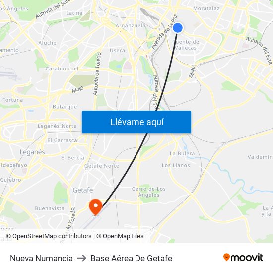 Nueva Numancia to Base Aérea De Getafe map