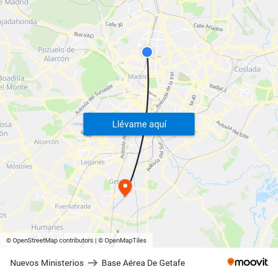 Nuevos Ministerios to Base Aérea De Getafe map
