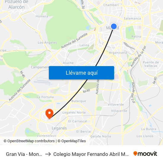 Gran Vía - Montera to Colegio Mayor Fernando Abril Martorell map