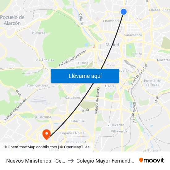 Nuevos Ministerios - Centro Comercial to Colegio Mayor Fernando Abril Martorell map