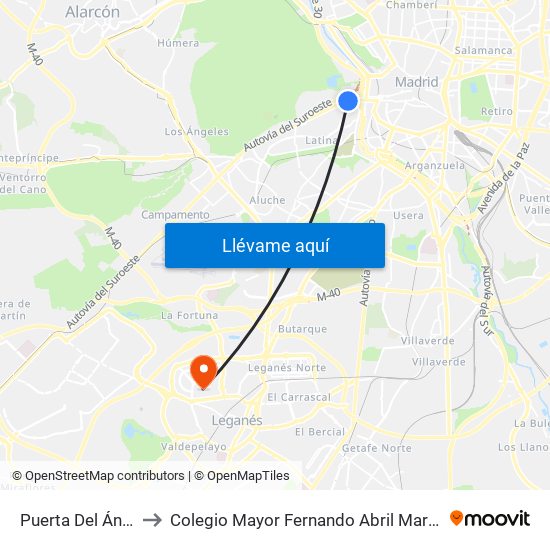 Puerta Del Ángel to Colegio Mayor Fernando Abril Martorell map