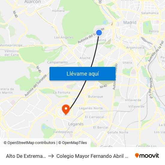 Alto De Extremadura to Colegio Mayor Fernando Abril Martorell map