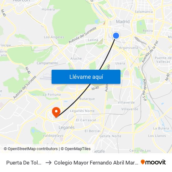 Puerta De Toledo to Colegio Mayor Fernando Abril Martorell map