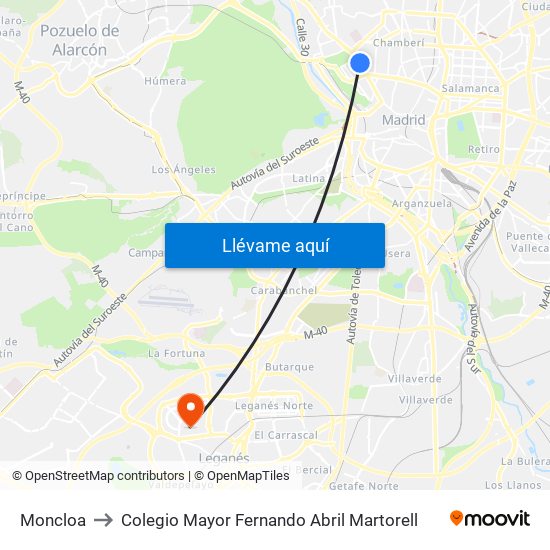 Moncloa to Colegio Mayor Fernando Abril Martorell map