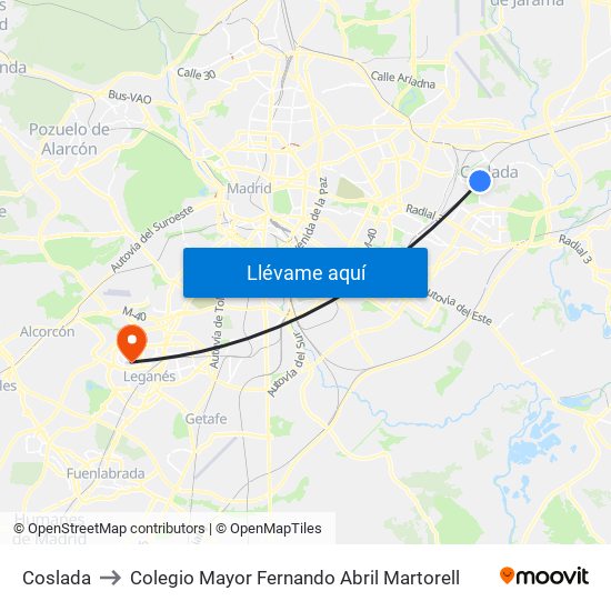 Coslada to Colegio Mayor Fernando Abril Martorell map