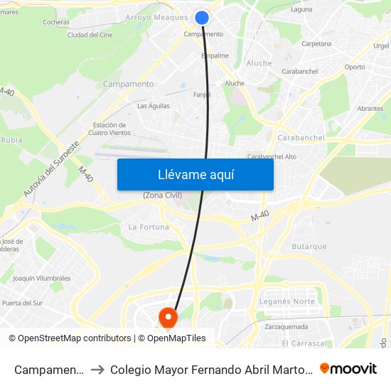 Campamento to Colegio Mayor Fernando Abril Martorell map