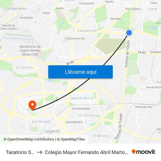 Tanatorio Sur to Colegio Mayor Fernando Abril Martorell map