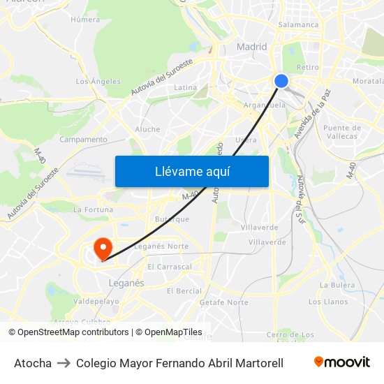 Atocha to Colegio Mayor Fernando Abril Martorell map