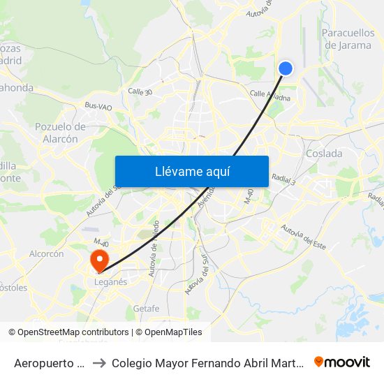 Aeropuerto T4 to Colegio Mayor Fernando Abril Martorell map