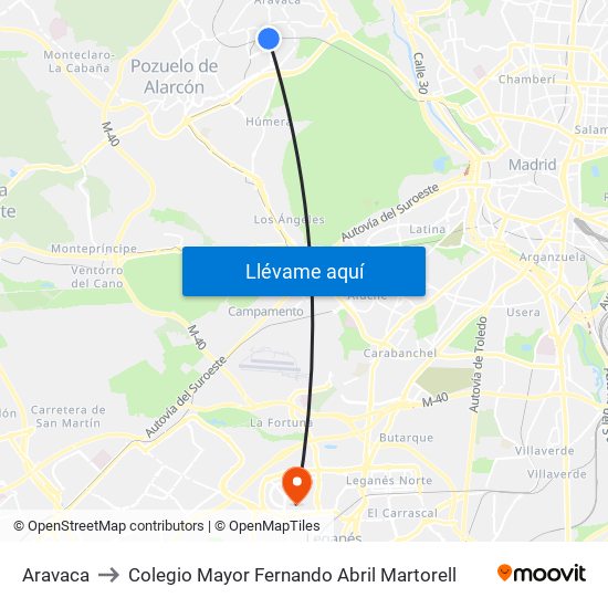 Aravaca to Colegio Mayor Fernando Abril Martorell map