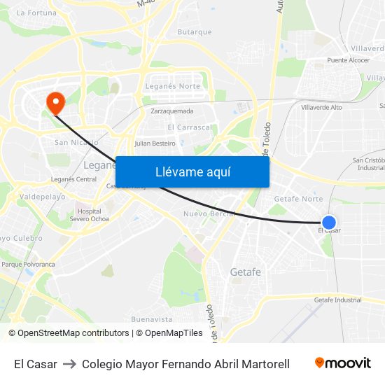 El Casar to Colegio Mayor Fernando Abril Martorell map