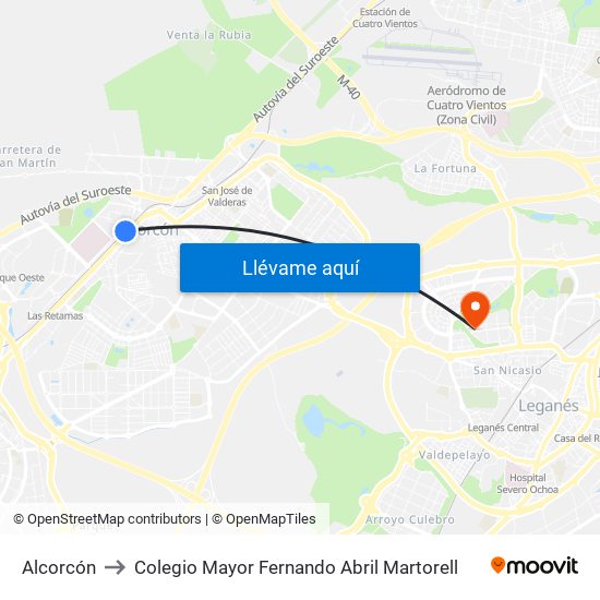 Alcorcón to Colegio Mayor Fernando Abril Martorell map