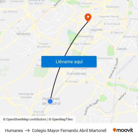 Humanes to Colegio Mayor Fernando Abril Martorell map