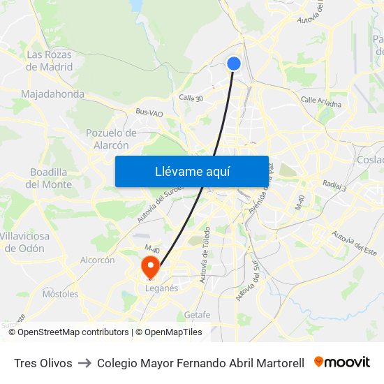 Tres Olivos to Colegio Mayor Fernando Abril Martorell map