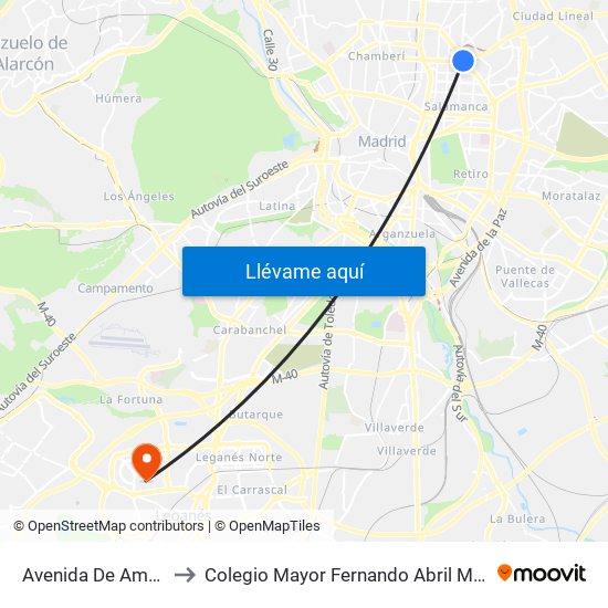 Avenida De América to Colegio Mayor Fernando Abril Martorell map