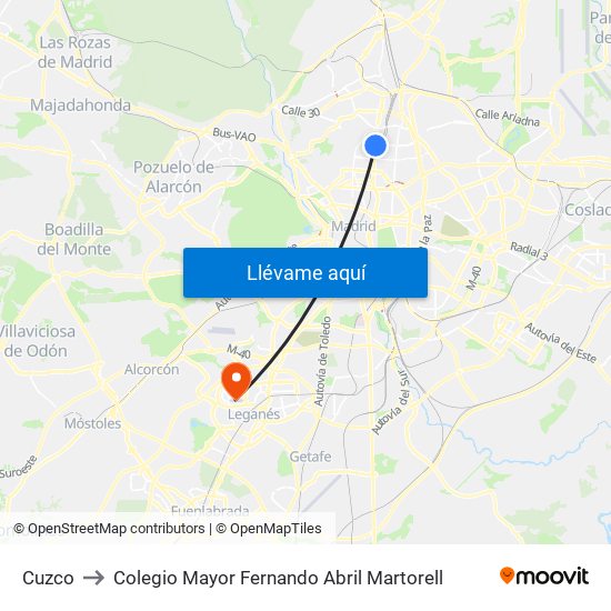 Cuzco to Colegio Mayor Fernando Abril Martorell map