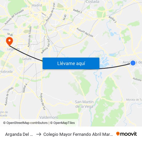 Arganda Del Rey to Colegio Mayor Fernando Abril Martorell map