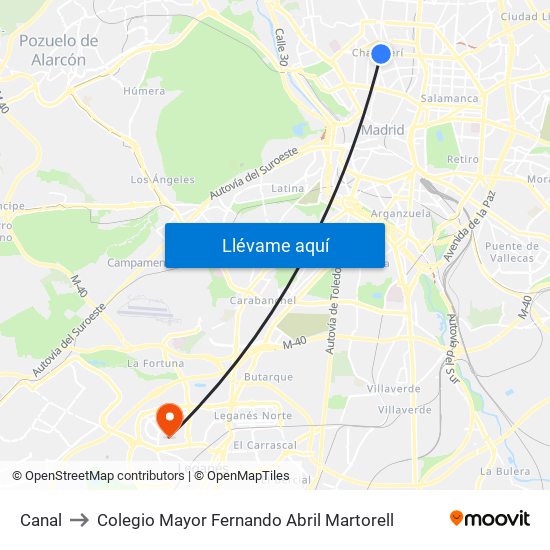 Canal to Colegio Mayor Fernando Abril Martorell map