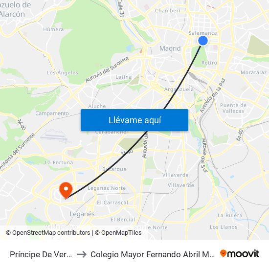 Príncipe De Vergara to Colegio Mayor Fernando Abril Martorell map