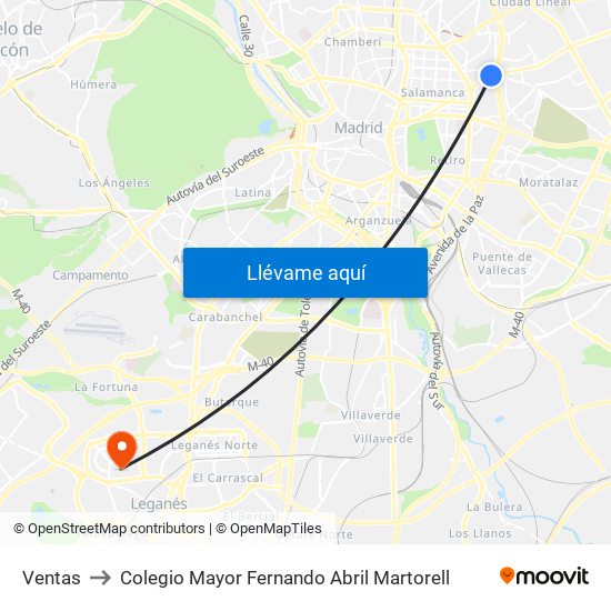 Ventas to Colegio Mayor Fernando Abril Martorell map