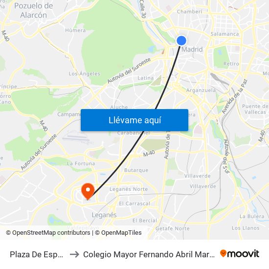 Plaza De España to Colegio Mayor Fernando Abril Martorell map
