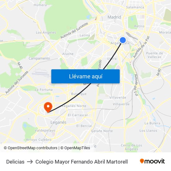 Delicias to Colegio Mayor Fernando Abril Martorell map