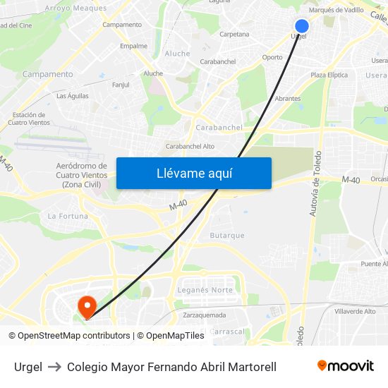 Urgel to Colegio Mayor Fernando Abril Martorell map