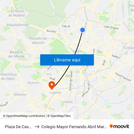 Plaza De Castilla to Colegio Mayor Fernando Abril Martorell map