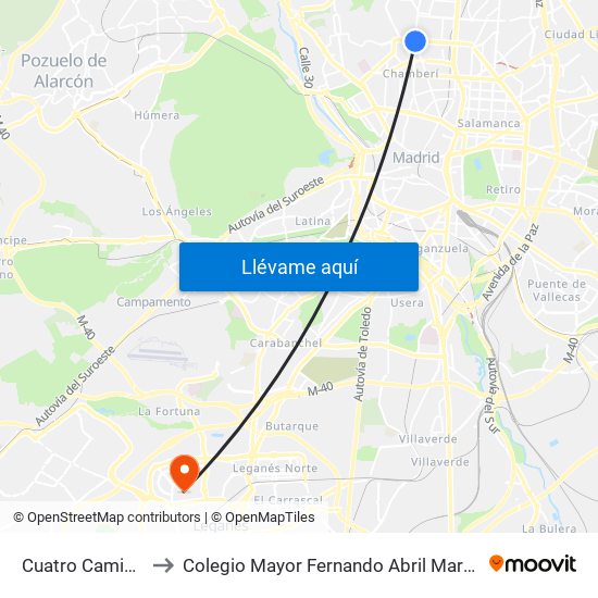 Cuatro Caminos to Colegio Mayor Fernando Abril Martorell map