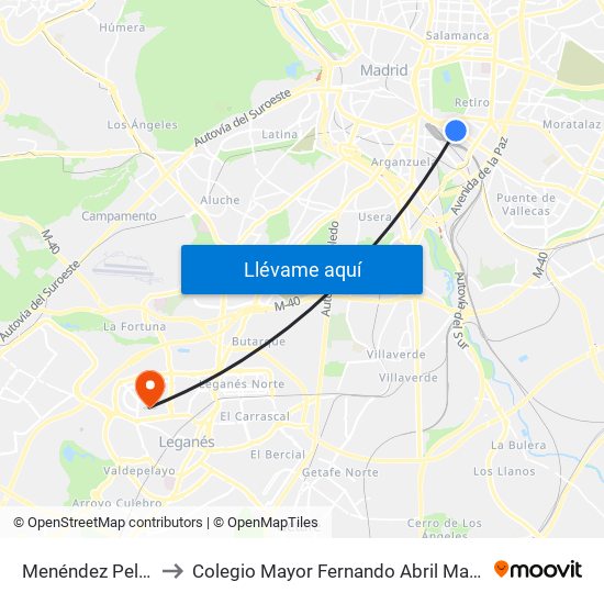 Menéndez Pelayo to Colegio Mayor Fernando Abril Martorell map