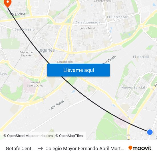 Getafe Central to Colegio Mayor Fernando Abril Martorell map