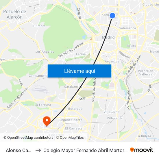 Alonso Cano to Colegio Mayor Fernando Abril Martorell map